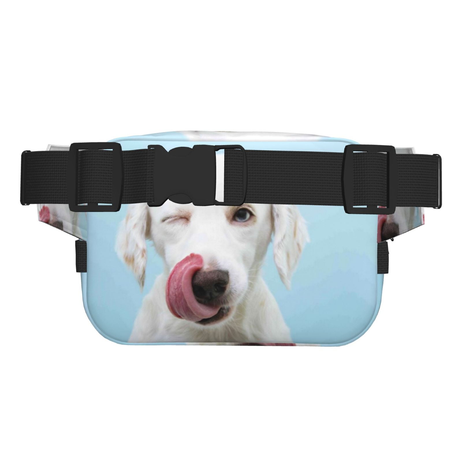 Picia Puppy Licks Nose Print Square Double-Layer Waist Bag Mini Adjustable Waist Belt Bag Exercise Running Travel Hiking