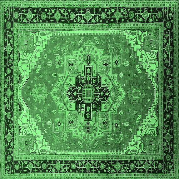 Ahgly Company Indoor Square Oriental Emerald Green Industrial Area Rugs, 6' Square