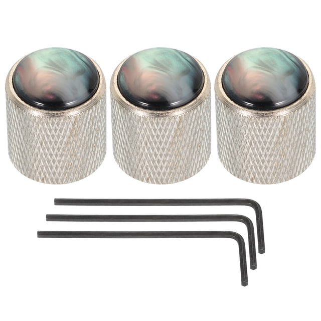 Guitar Bass Dome Knobs Black Shell Top 6mm Silver Metal Volume Tone Control with Inner Hexagon Spanner 3 Pack