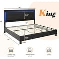 thumbnail image 7 of VanAcc King Size Wood Bed Frame with RGBW LED Light, Mid-Century Platform Bed with Floating Headboard and Solid Wood Legs, Easy Assembly, Black, 7 of 7
