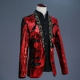 thumbnail image 5 of UVEASISHA Men Party Blazer Jacket Sequin Slim Fit Stylish Tuxedo Hot Stamping Printed Single-breasted Suit Jackets for Dinner Prom Winter Savings Red M, 5 of 6