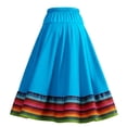 thumbnail image 5 of Umfun Women's Colorful Striped Maxi Skirt Elastic High Waist A-Line Flowy Skirt Summer Vacation Skirt, 5 of 7