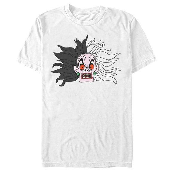 Men's One Hundred and One Dalmatians Cruella De Vil Angry Face Graphic Tee White X Large