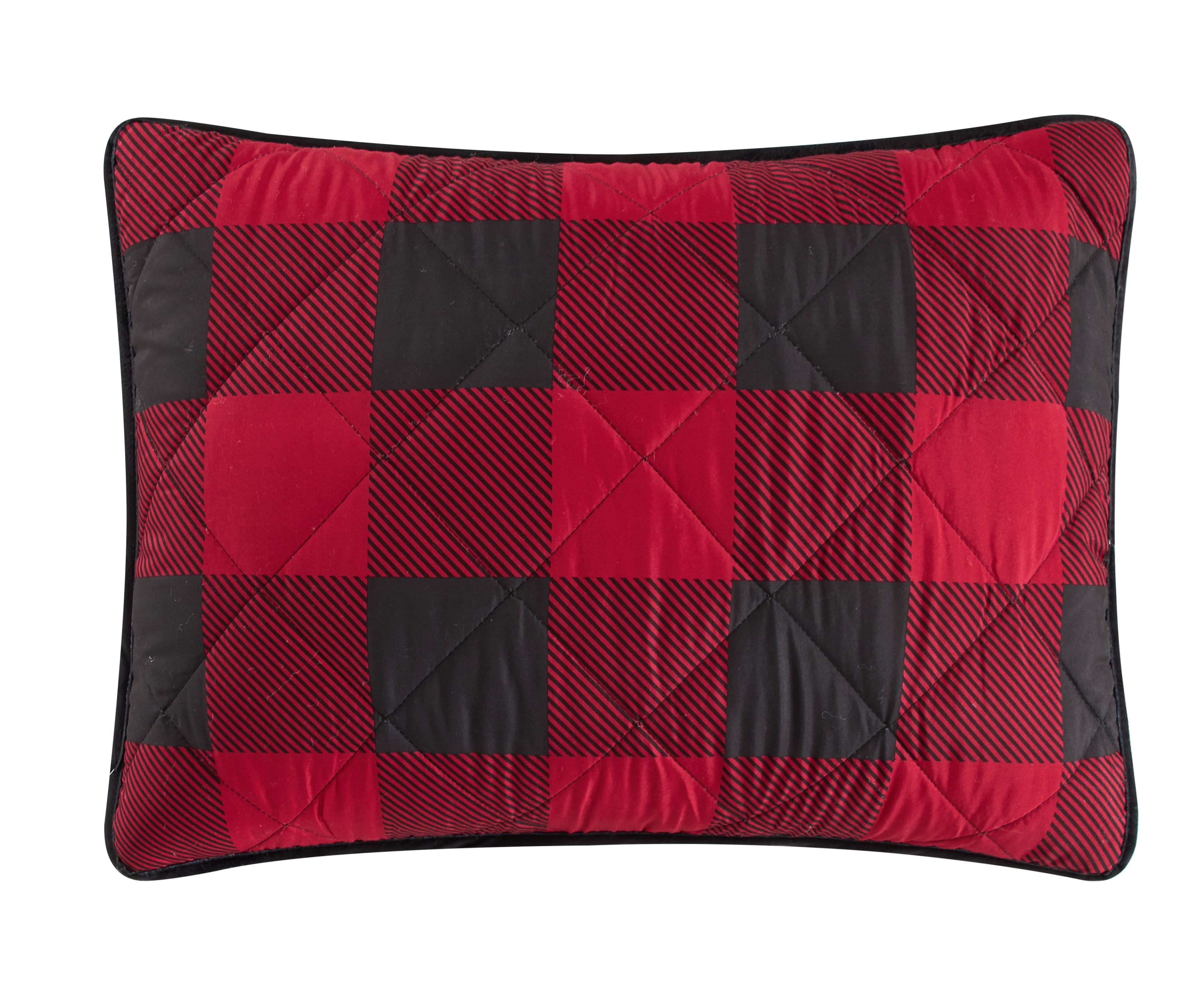 Dearfoams Super Soft Red and Black Diamond Stitching Checkered Quilt Set, King