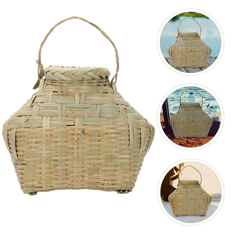 Rattan Basket Fishing Vase Backpack Wicker Fruit Round Planter