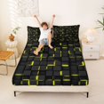 thumbnail image 3 of Manfei Bold 3D Square Bed Sheets, Neon Glow Fuul Size Sheets, Black Yellow, Black Reversible 4 Pieces1 Flat Sheet + 1 Fitted Sheet + 2 Pillowcases, 3 of 6