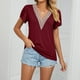 thumbnail image 3 of Camiseta Mujer Camiseta de mujer sexy de verano Camiseta con cuello en V profundo Ropa femenina informal (Rojo vino XL) Ygjytge para Mujer Vino rojo T S, 3 of 8