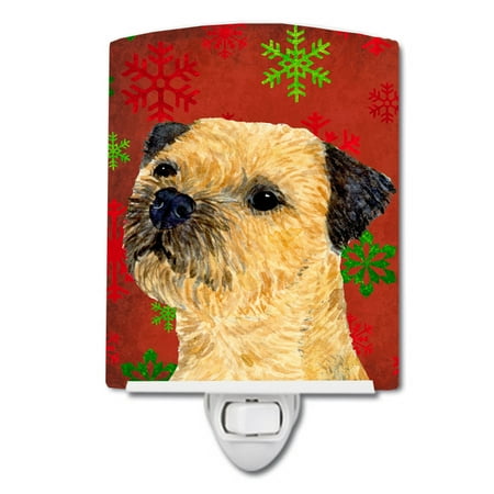 

Caroline s Treasures LH9323CNL Border Terrier Red and Green Snowflakes Holiday Christmas Ceramic Night Light 6x4x3