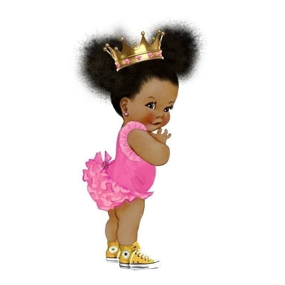 Afro Puff Pink Ruffle Bottom Gold Crown Princess Baby Girl Edible Icing Image Cake Topper, by Tnct.
