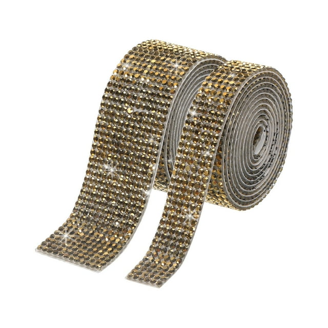 Unique Bargains 2 Roll 1 Yard 13.5/27mm Self Adhesive Crystal Rhinestone Ribbon for Crafts Project, Gold