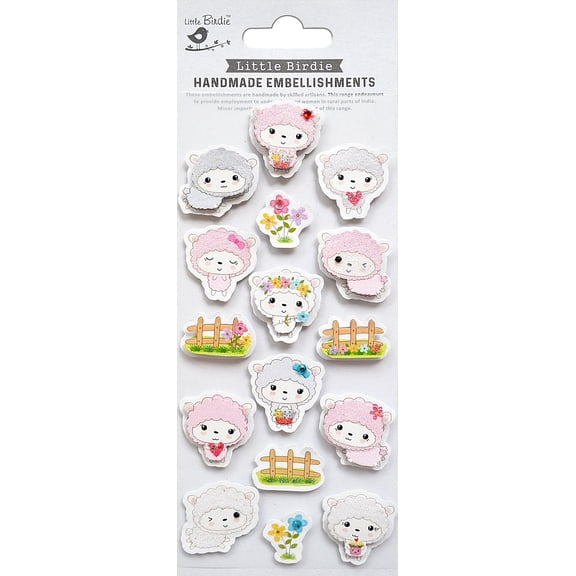 Little Birdie Handmade 3D Embellishments 16/Pkg-Lamb Flock