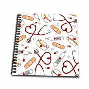 3dRose Nurse Love Cute Cartoon RN Supplies Print - White - Mini Notepad, 4 by 4-inch