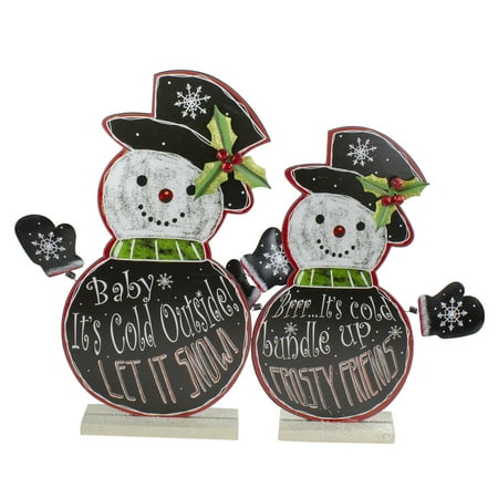 Snowmen At Christmas Set of 2 Black and White Standing Snowmen Christmas Tabletop Figurines 18.5
