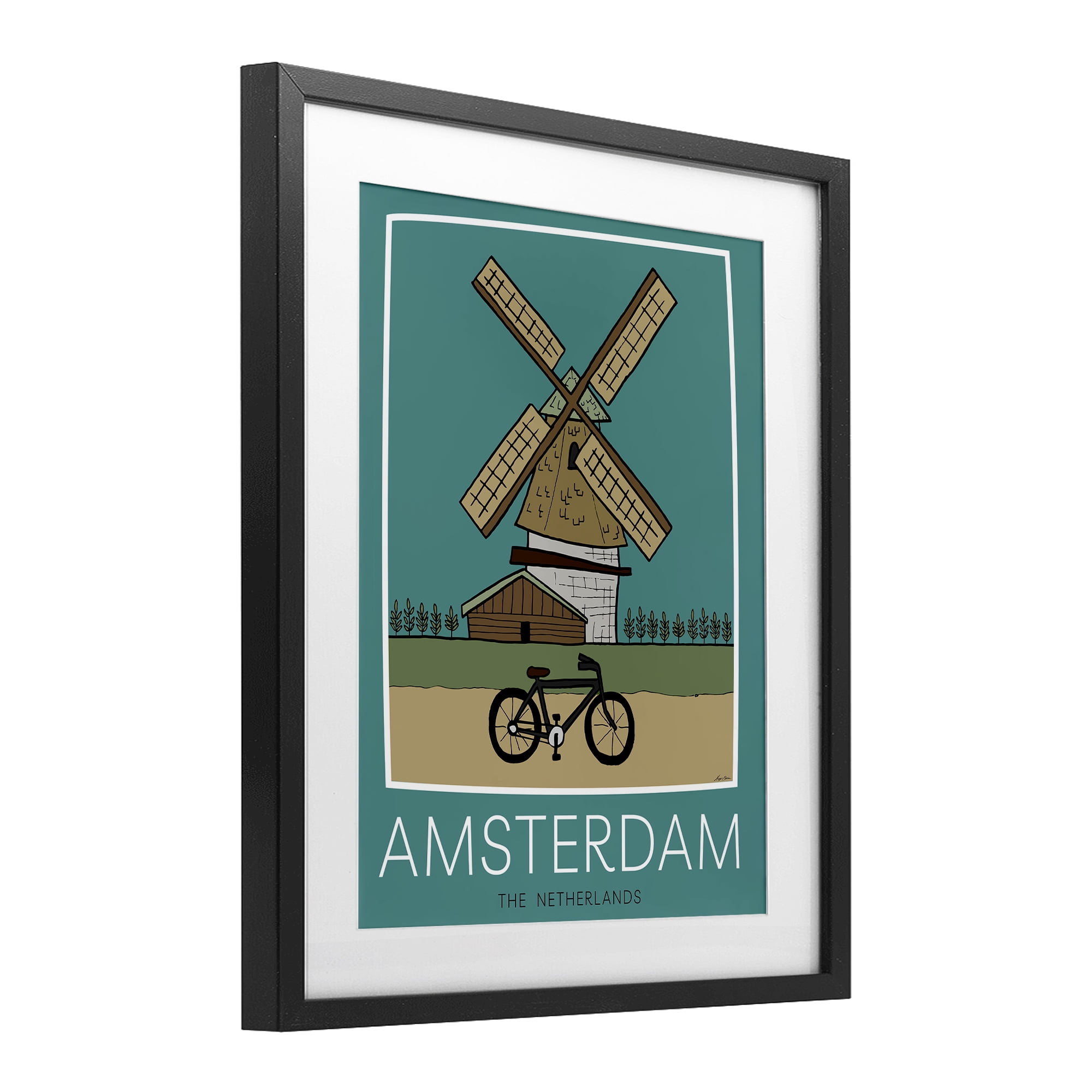 Stupell Industries Amsterdam Windmill Poster Black Framed Print Under Glass, design by Hugo Edwins
