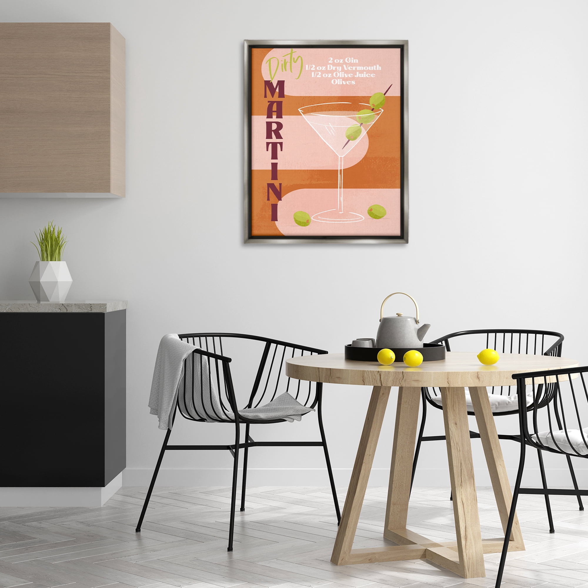 Stupell Industries Retro Dirty Martini Recipe Food & Beverage Painting Gray Floater Framed Canvas Art Print Wall Art, 25 x 31