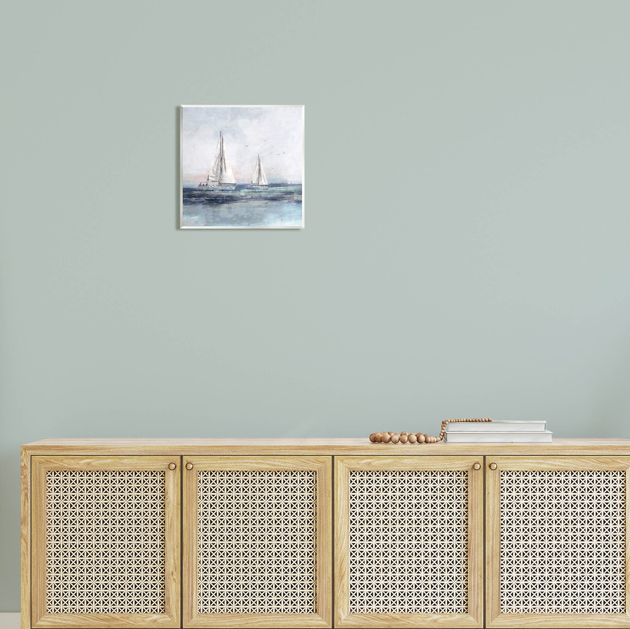 Stupell Industries Birds Surrounding Sailboats Ocean Waves Painting Unframed Art Print Wall Art, Design by Nina Blue