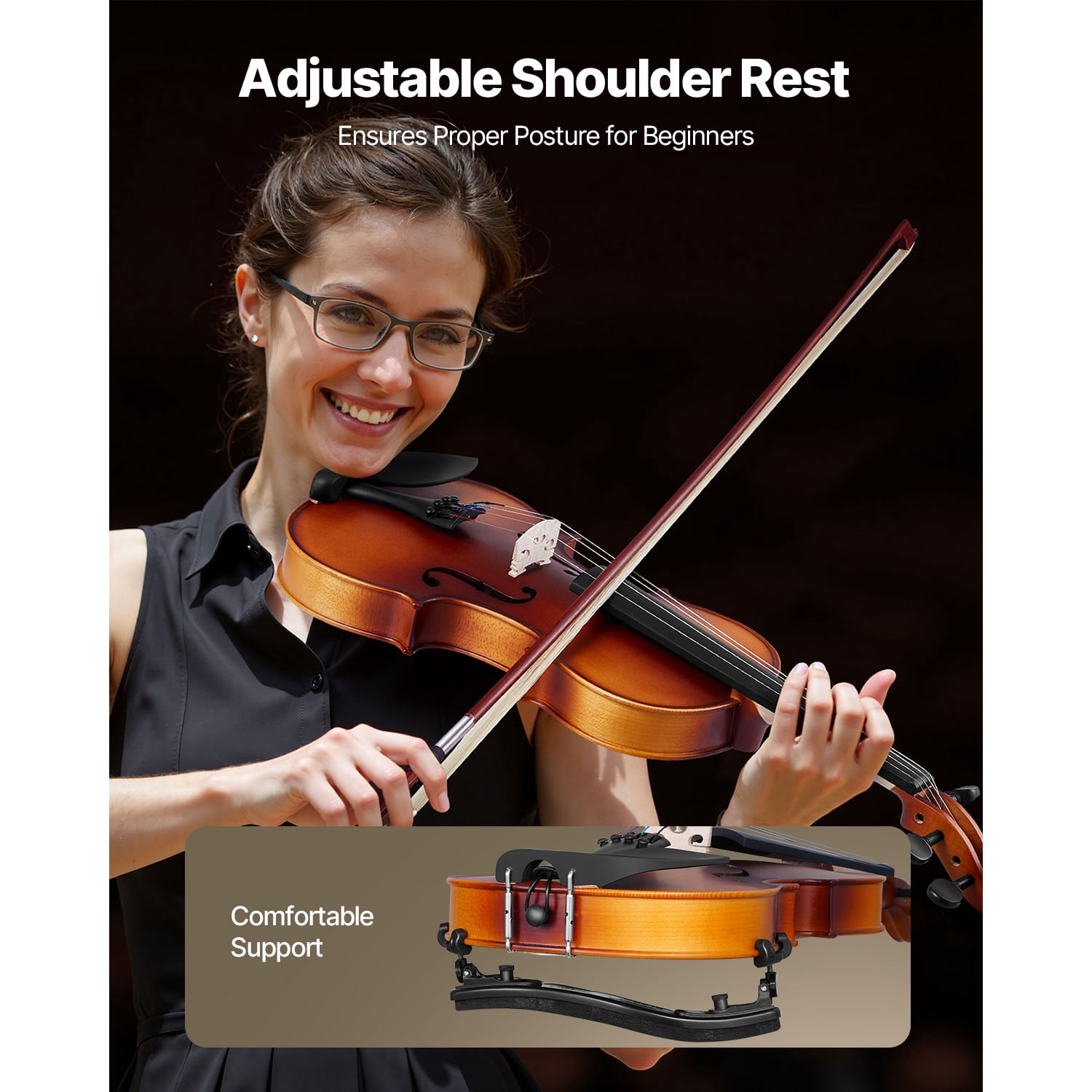 KFFKFF 4/4 Full-Size Violin for Adults, Complete Beginner Set with Case, Bow, Rosin, Shoulder Rest, Bridge, Extra Strings, Solid Wood Instrument (Matte Brown)