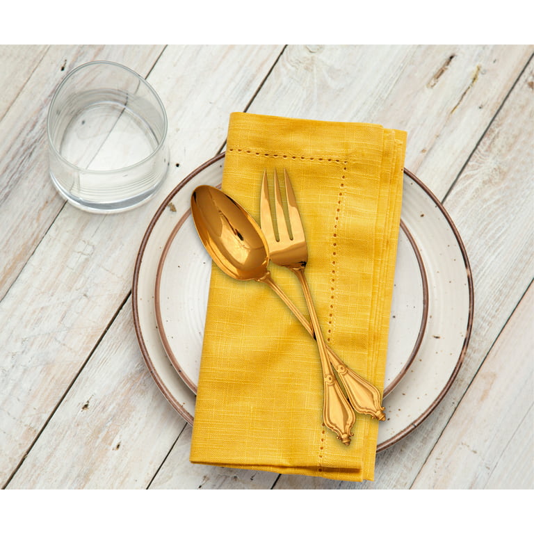 All Cotton and Linen Cloth Napkins, Cotton Dinner Napkins, Hemstitched  Napkins Cloth Washable, Yellow Linen Napkins, Set of 6, 18 x 18, Yellow