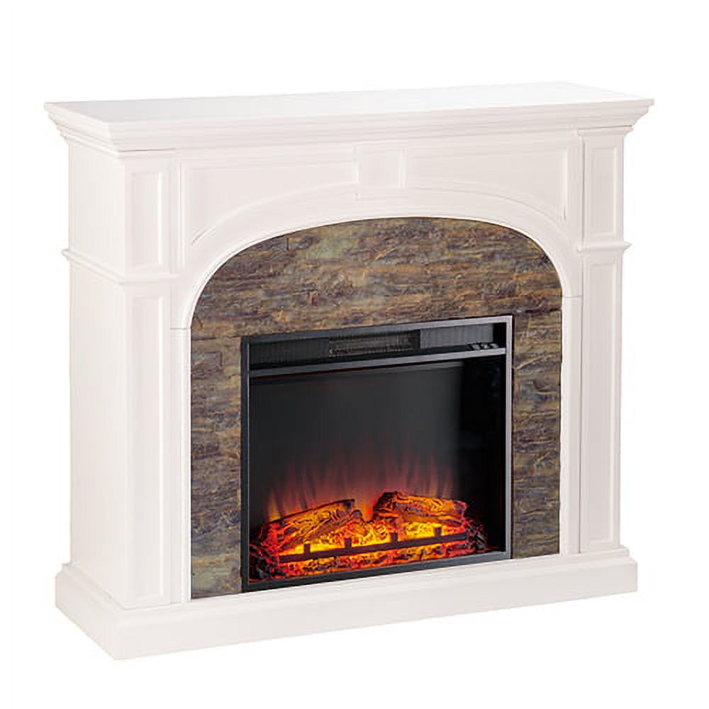 SEI Furniture Fairrbury II Freestanding Electric Fireplace in White with Faux Stone Sansujyuku sansujyuku.com