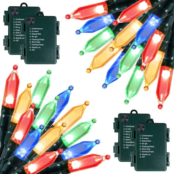 PCS Christmas Lights 4 Pack 50 LEDs Battery Powered String Lights with Green Wire for Holiday Decorations, Tree Lights, Party, Xmas, Easter, Wedding, Patio, Home Decor, Indoor and Outdoor Use