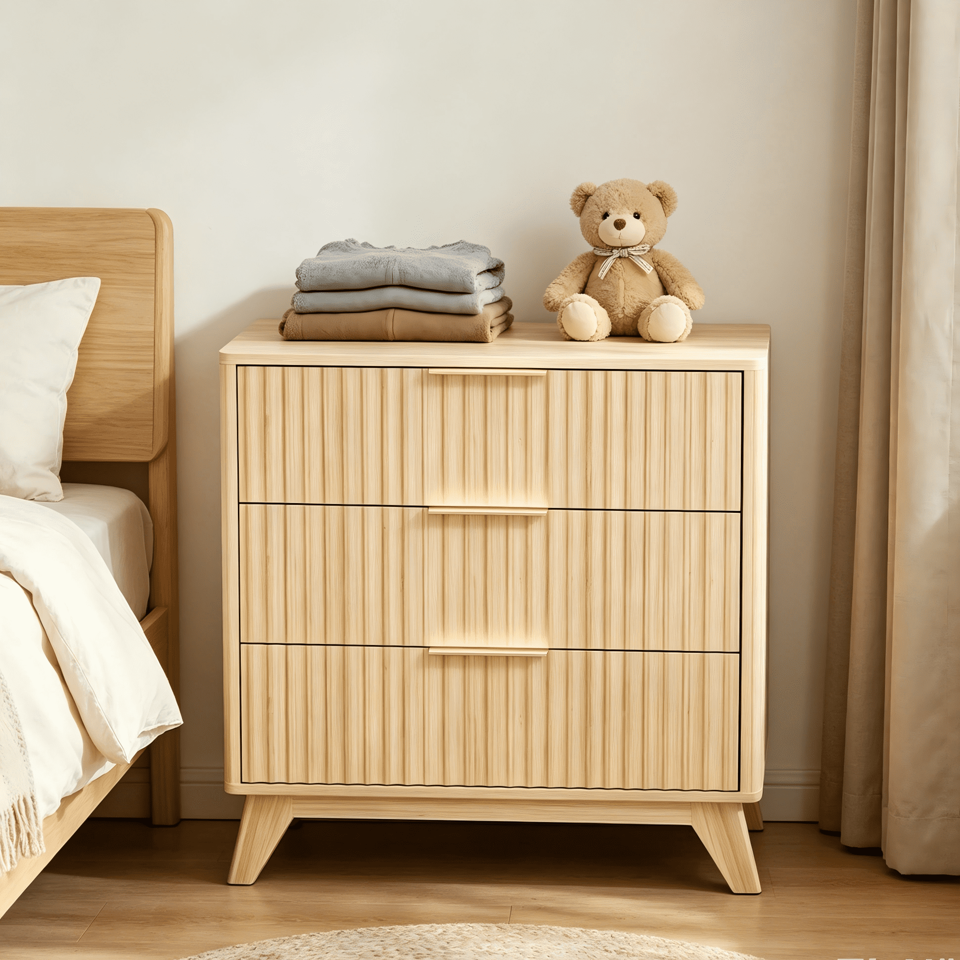 3-Drawer Storage Chest, Grid Front Dresser with Metal Drawer Runners, Anti-Tip Design, Compact Wooden Cabinet for Bedroom, Living Room, Home Office