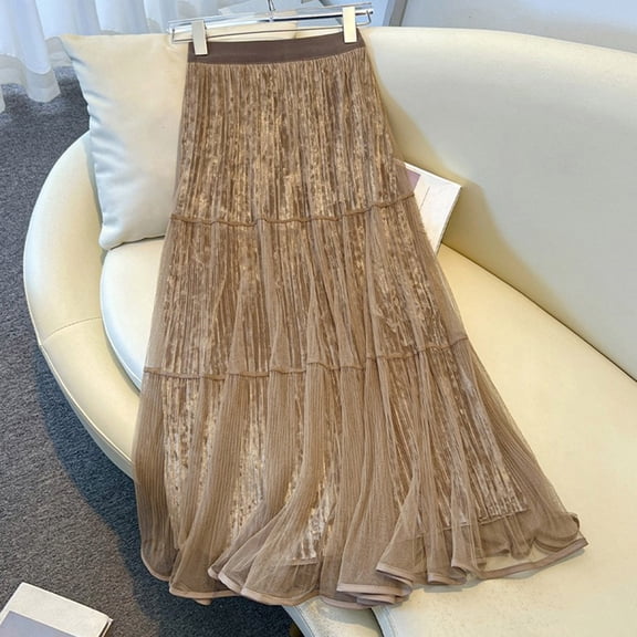 Haivin Ladies' spring and summer casual velvet A-line pleated half skirt half skirt