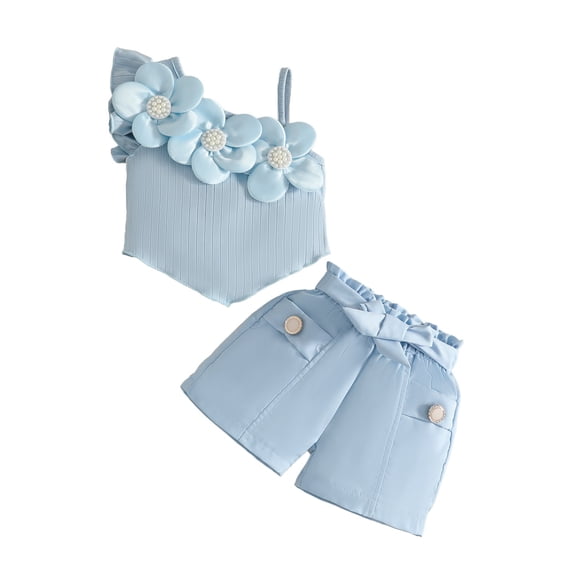 Tiijoy Baby Girls Summer Outfits Solid Color Flower Camisole Top Shorts Set, Sizes 6M-3T