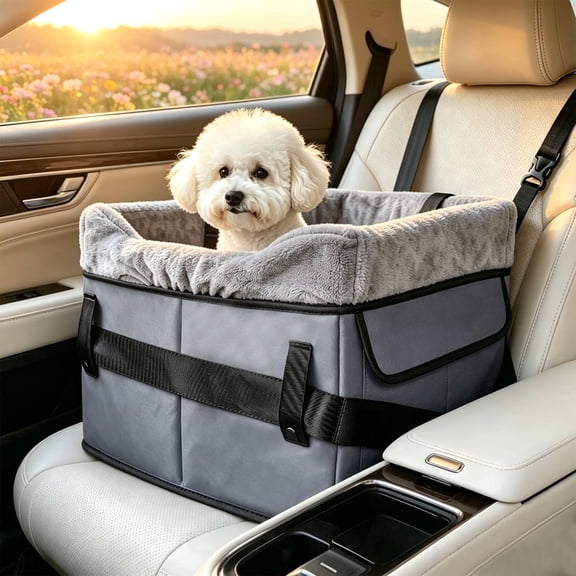 Dog Car Seat for Small Dog Under 25lbs, Portable Pet Car Seat with Steel Frame, Safety Leash, Thick Cushion & Storage Pockets, Fits Most Cars, Gray