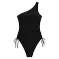 thumbnail image 5 of JIAYUE Women's One-Piece Swimsuit One-Shoulder Asymmetrical Neck Drawstring Slim Fit Solid Color Monokini Bathing Suit For Summer Beach Pool Female Breathable Swimwear, 5 of 5