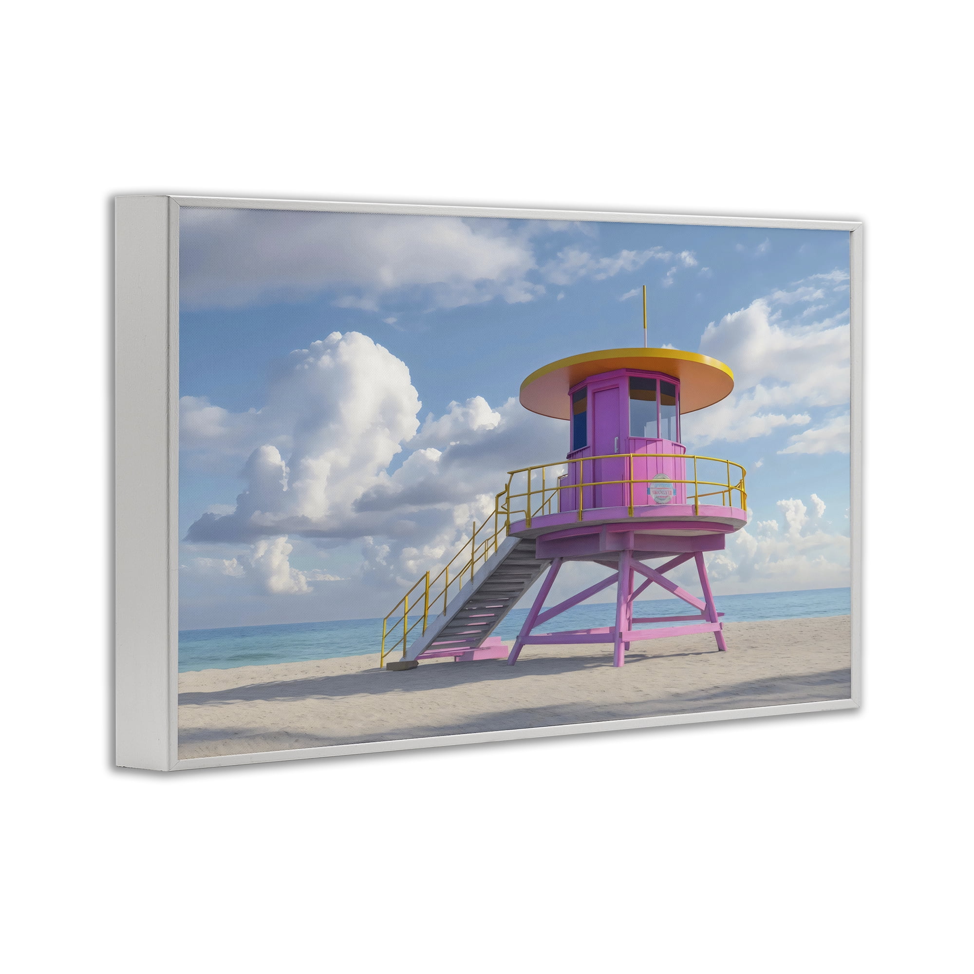 Stupell Industries Miami Beach Tower in Pink White Framed Giclee Art, design by Creative Studio