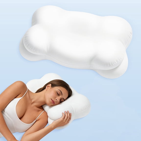Cloud Pillow - Ergonomic Memory Foam Cloud Pillow for Sleeping, Adjustable Neck Support Pillow with Cooling Breathable Cover for Adults, Back & Stomach Sleepers (White)