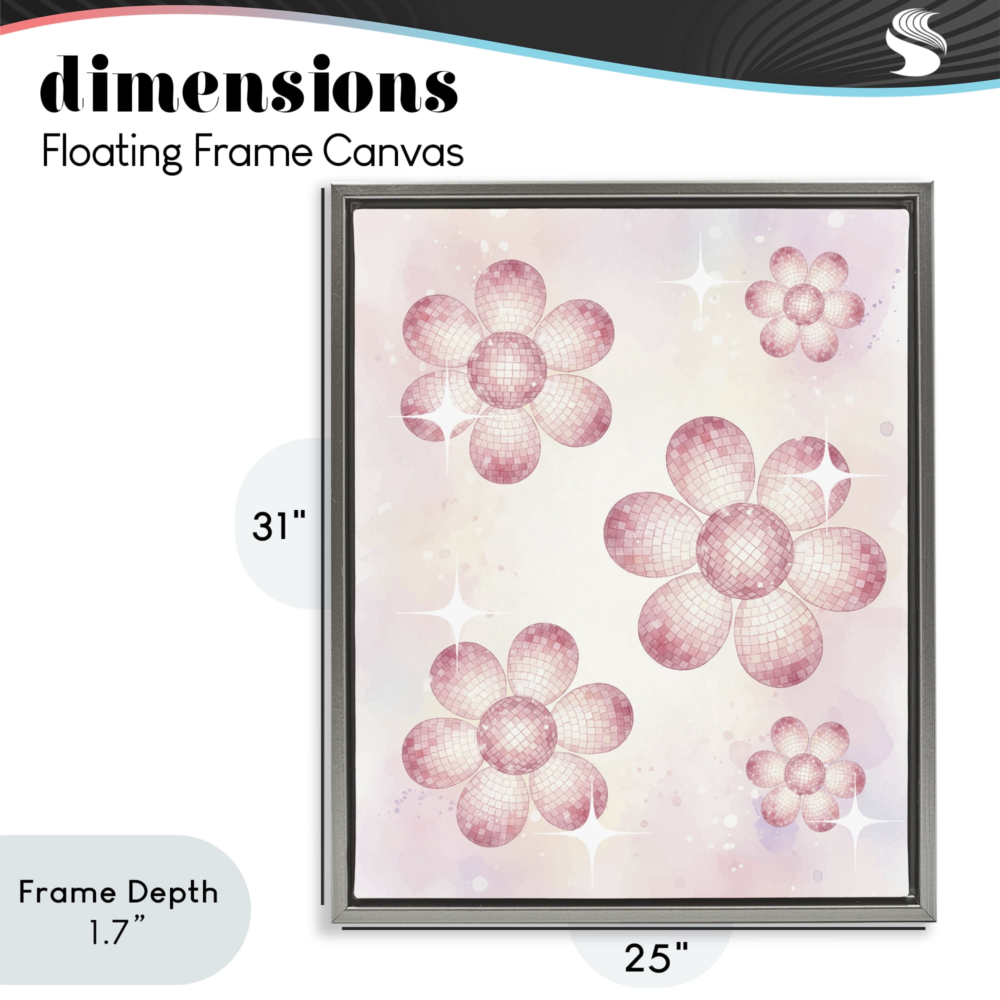 Stupell Industries Disco Ball Floral Patterns Gray Framed Floater Canvas Wall Art, design by Lil' Rue