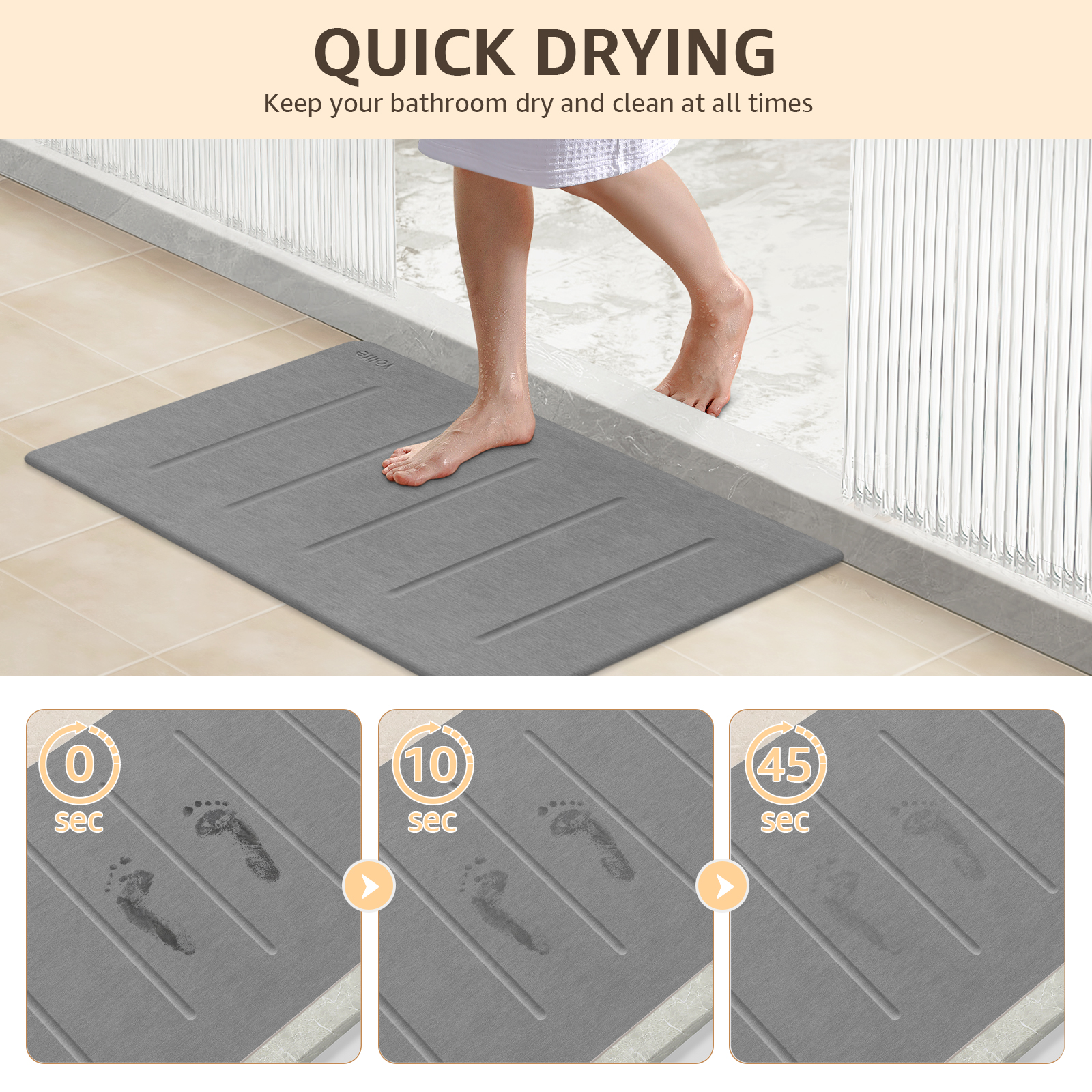Yolife 32"x20" Diatomite Bath Mat, Super Absorbent Quick-Dry Bathroom Rug, Non-Slip Natural Diatomaceous Earth Mat for Shower, Kitchen, Entryway, Easy to Clean,Dark Grey