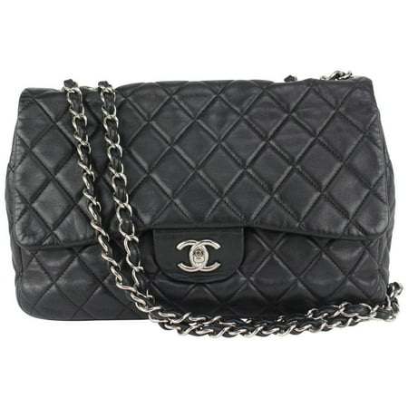 Chanel Black Quilted Lambskin Jumbo Classic Flap Silver 169cas712