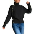 thumbnail image 3 of Womens Mock Neck Long Sleeve Knit Sweaters Turtleneck Casual Lightweight Button Fall Pullover Sweater Black L, 3 of 5