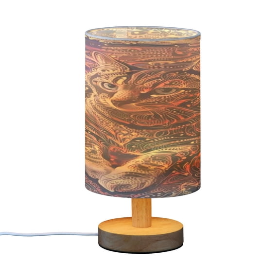 BZSMCE Decor Bedside Table Lamp Cosmic Cat in Vibrant Patterns Printed