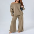 thumbnail image 3 of Off Shoulder Knit Tops and Wide Leg Pants Set for Ladies, 3 of 8