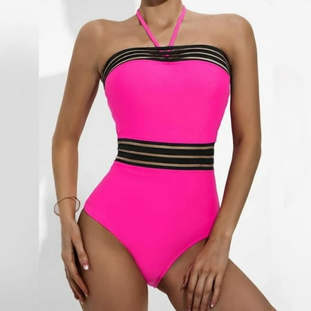 IDALL One Piece Swimsuit Women Bikini Sets Women s Bikini Swimwears One Pieces Swimsuit Solid Color Print Filled Bra Swimwear Beachwear Bathing Suit Womens Swimwear Hot Pink L