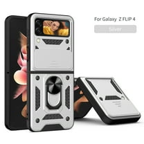 Galaxy Z Flip 4 Case, TECH CIRCLE 360 Ring Kickstand Magnetic & Slide Camera Protector Military-Grade Rugged Hybrid Protective Cover for Samsung Galaxy Z Flip 4 2022, Silver