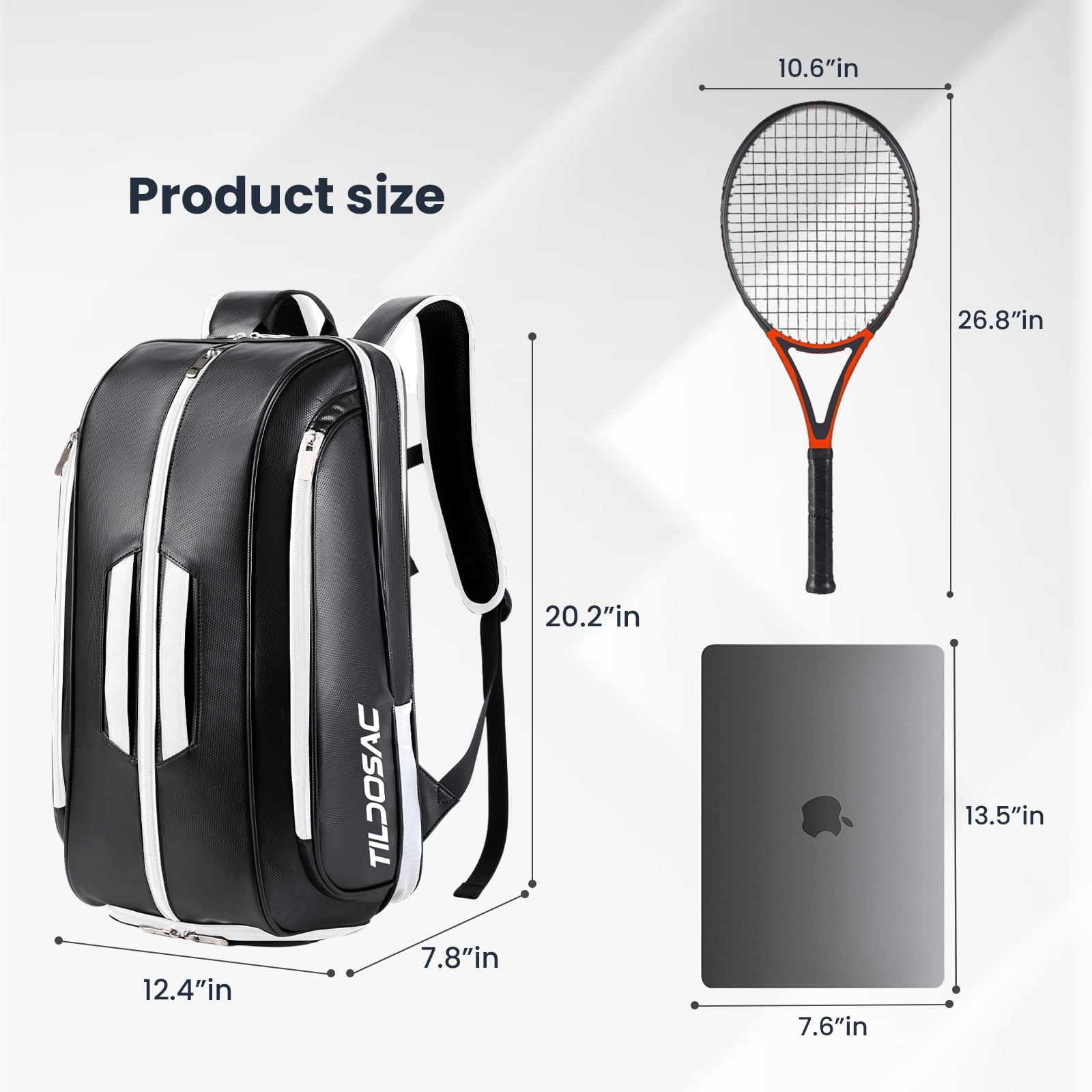 CCGTIOR Multi-Use Beach Tennis Bag For Sport Convertible Padel Backpack - Laptop Sleeve, Ball Sleeve, Fence Hook, Easy Access,Shoe Compartment (Black-White)