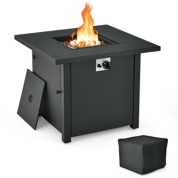 Costway 32" Square Propane Gas Fire Pit Table with Glass Stones Rain Cover 50,000 BTU