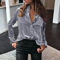 thumbnail image 5 of Women's Winter Fashion Velvet Long Sleeve Button Pocket Casual Shirt Top Long Sleeve Knit Wide Neck Shirt Women Work Out Shirt for Women Women V Neck T Shirt Women Shirt Dress Button down Shirts And, 5 of 6