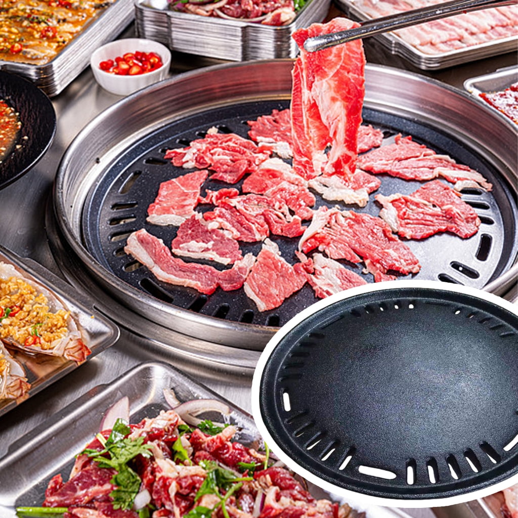 Wrought Iron Stovetop Korean Round Grill Pan With Ventilation Hole BBQ Essential