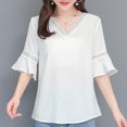 thumbnail image 5 of Gibobby Camiseta de manga corta para mujer Camiseta suelta informal con cuello en V para mujer, blusa manga corta con estampado(Blanco,XL), 5 of 5