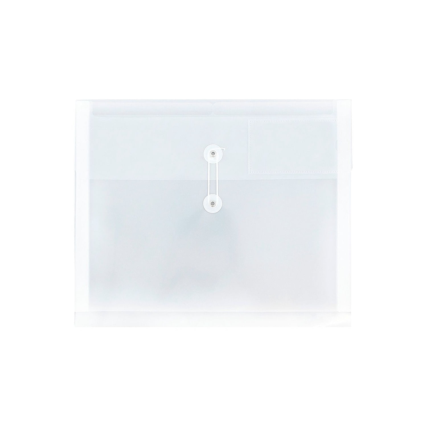 JAM Paper Plastic Envelopes, 12.8x10.5x1.5, 12/Pack, Clear with 2 Dividers, Button String, Letter Booklet