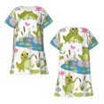 thumbnail image 5 of Salouo Cartoon Frogs Print Short Sleeve Sleepshirt for Womens Comfy Nightgown Scoopneck Cute Nightdress Ruffle -X-Large, 5 of 7