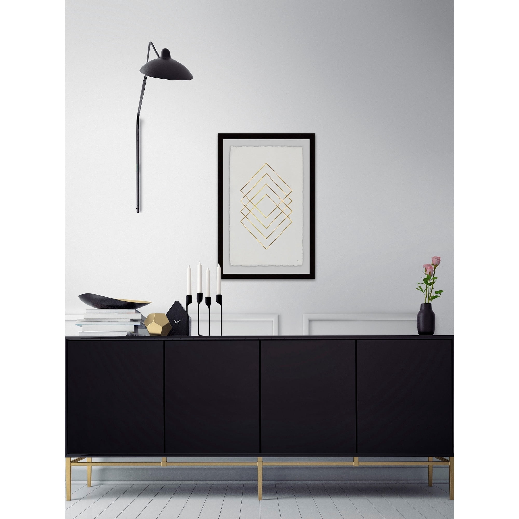 Golden Diamond Lines Framed Painting Art Print, 24.00" x 1.50"