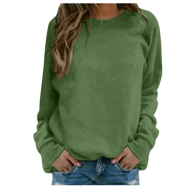 GPOECD Chandail Sans Capuche pour Femme à Manches Longues, T-Shirt à Col Rond, Haut Imprimé, Blouse Mode Urbaine pour l'Entraînement Quotidien à la Maison et à l'Extérieur, Vert, TTG