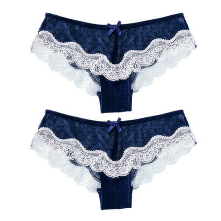 

JFY 2Pcs Women Sexy Lace Patchwork See Through Bow Low Waist Elastic Briefs Panties