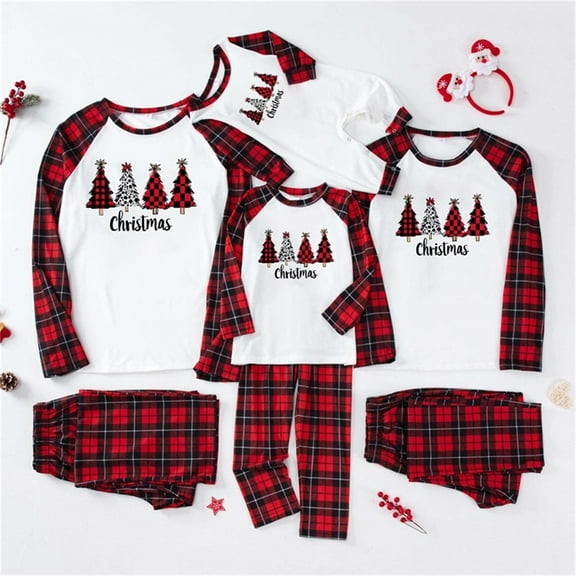 Odeerbi Christmas Pajamas for Family Plaid Holiday Long Sleeve Family Christmas Pajamas Matching Sets Dad Fashion Plaid Print Blouse Tops Pants Sleepwear Xmas Family Matching PJs Set Red
